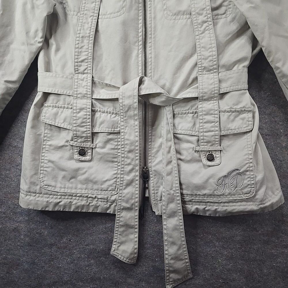 Harley-Davidson Lightweight Belted Khaki Jacket Tan Coat Womens Sz XL Y2K - Picture 8 of 16
